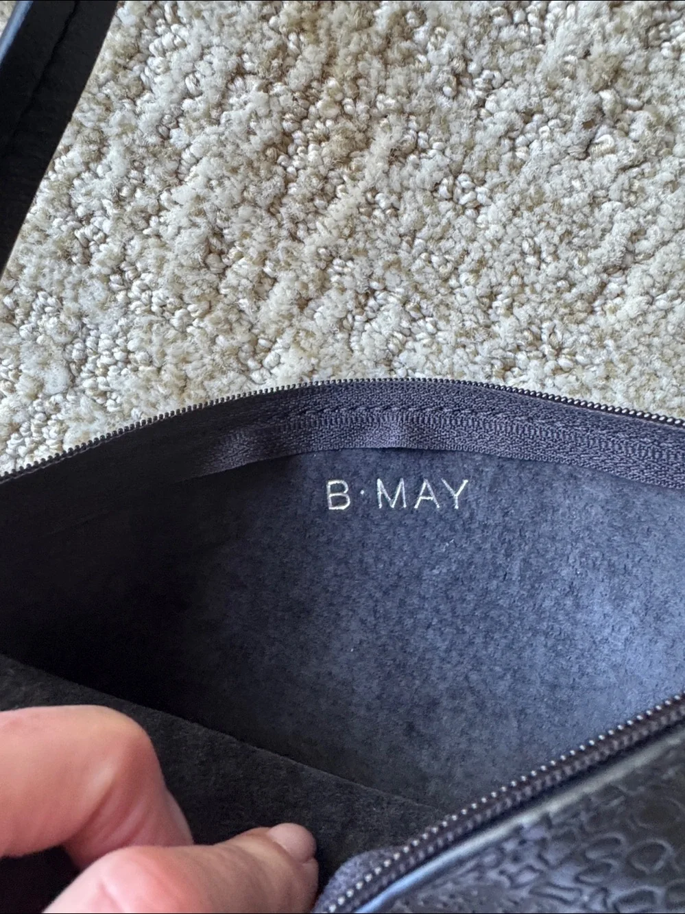 Black embossed leather B.May bag